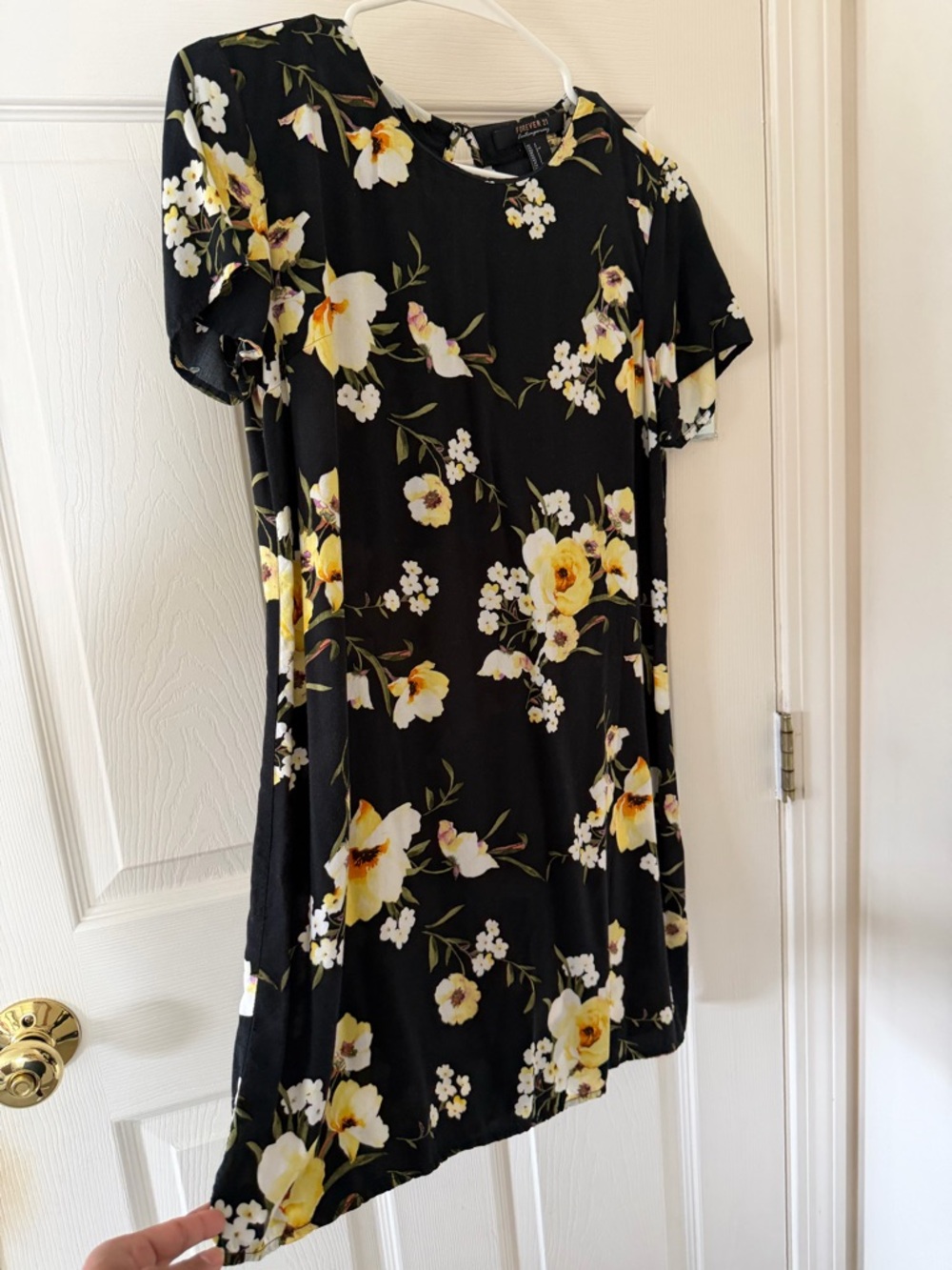 Black Floral Short Sleeve Dress with Yellow Flowers